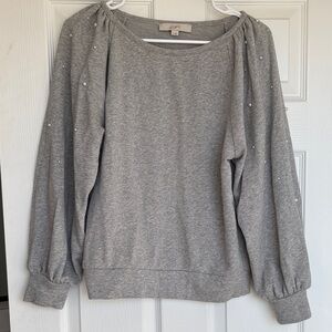 LOFT Heather Gray Sweater with Pearl Details